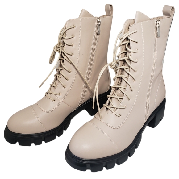 Nasty Gal Zip the Small Talk Lace-Up Biker Boots Beige Size 8 - Picture 4 of 15